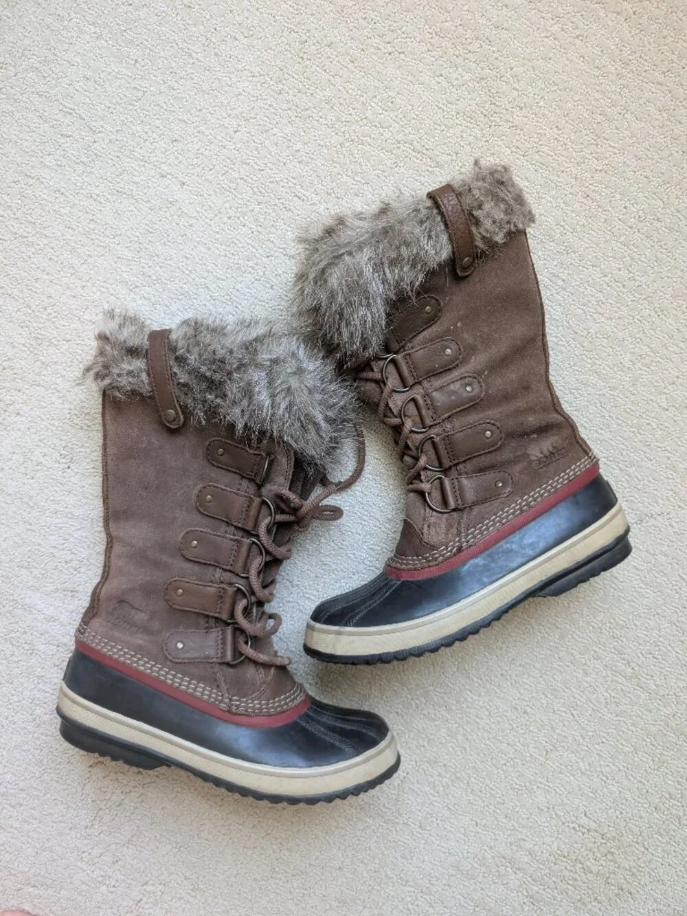 Sorel Boots 8 Joan Of Arctic Brown Camel Suede Waterproof Faux Fur Tall Snow